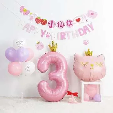 40 Inch Crown Pink Number 3 Balloon for Birthday Fun