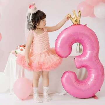 40 Inch Crown Pink Number 3 Balloon for Birthday Fun