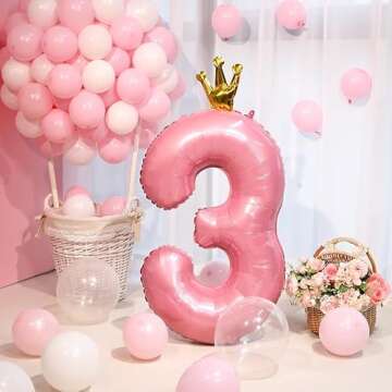 40 Inch Crown Pink Number 3 Balloon for Birthday Fun
