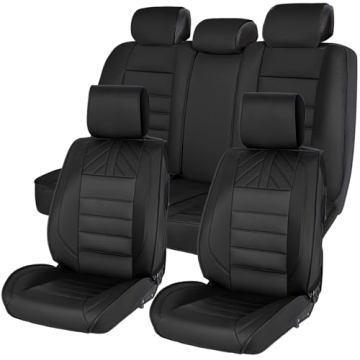 WEIZE Luxury Leather Car Seat Covers Full Set, Universal Seat Protectors Car Seat Cushion Waterproof...