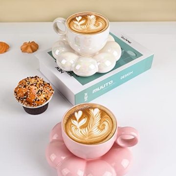 Koythin Cute Ceramic Mug Set with Flower Coaster for Your Coffee