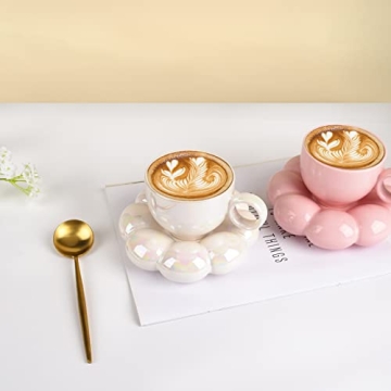 Koythin Cute Ceramic Mug Set with Flower Coaster for Your Coffee