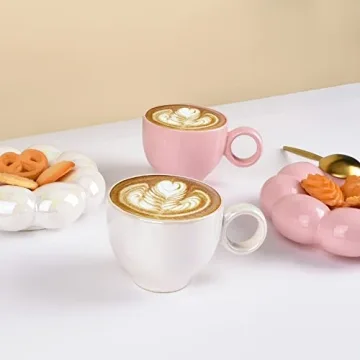 Koythin Cute Ceramic Mug Set with Flower Coaster for Your Coffee