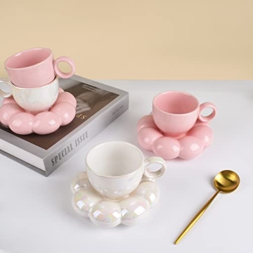 Koythin Cute Ceramic Mug Set with Flower Coaster for Your Coffee