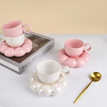 Koythin Cute Ceramic Mug Set with Flower Coaster for Your Coffee