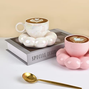 Koythin Cute Ceramic Mug Set with Flower Coaster for Your Coffee