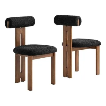 Modway Torian Upholstered Boucle Dining Chairs Set of 2 - Stylish 3-Legged Kitchen Chairs