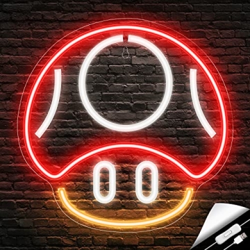 Kavaas Gaming Neon Sign, Mushroom Neon Sign for Game Room Decor, Man Cave, Kids Room - Gaming Mushro...