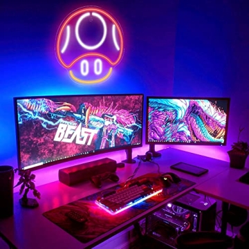 Kavaas Mushroom LED Neon Sign for Game Room Decor