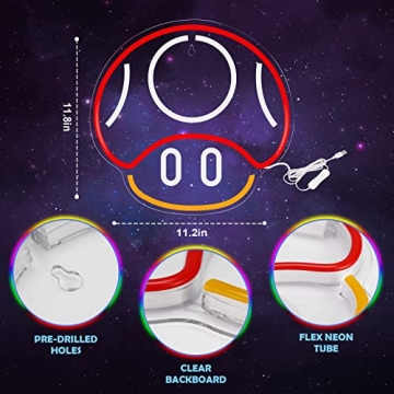 Kavaas Mushroom LED Neon Sign for Game Room Decor