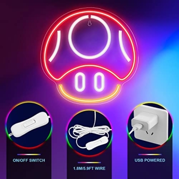 Kavaas Mushroom LED Neon Sign for Game Room Decor