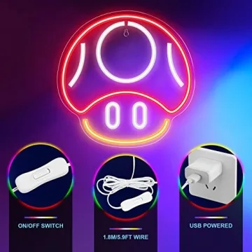 Kavaas Mushroom LED Neon Sign for Game Room Decor