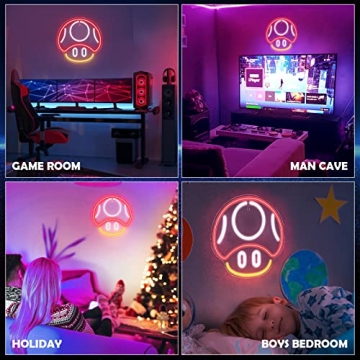 Kavaas Mushroom LED Neon Sign for Game Room Decor