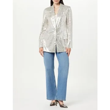 The Drop Silver Sequin Long Blazer for Women