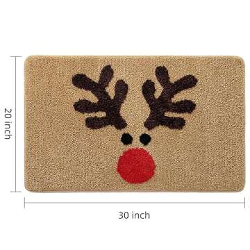 TRUEDAYS Bathroom Rugs Brown Christmas Rug with Reindeer Cute Bath Mat Xmas Elk Washable Kitchen Rug...