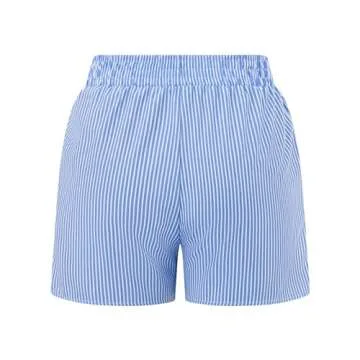 Y2k Gingham Boxers Shorts Plaid Lounge Shorts for Women Cute Low Rise Micro Button Striped Pajamas Bottoms Summer Loose Fit Checkered Pj Shorts Beach Wear (G Sky Blue, M)
