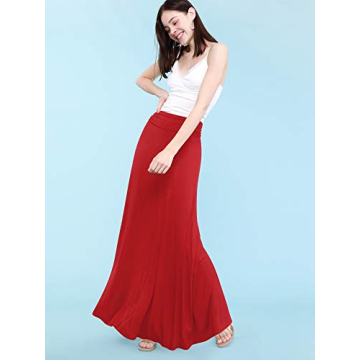 MBJ Women's Lightweight Red Floor Length Maxi Skirt