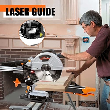 DWT 10" 15A Sliding Compound Miter Saw with Laser Guide