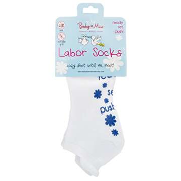 Labor and Delivery Non Skid Socks by Baby Be Mine Maternity, Ready Set Push, Blue, 6-10