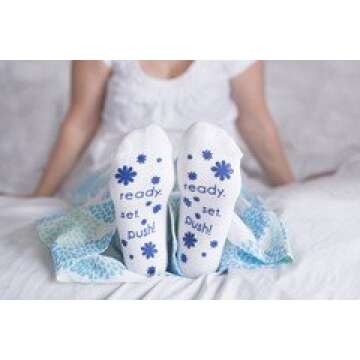 Labor and Delivery Non Skid Socks by Baby Be Mine Maternity, Ready Set Push, Blue, 6-10