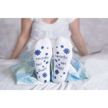 Labor and Delivery Non Skid Socks by Baby Be Mine Maternity, Ready Set Push, Blue, 6-10