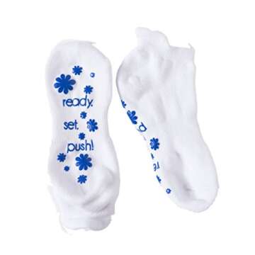 Labor and Delivery Non Skid Socks by Baby Be Mine Maternity, Ready Set Push, Blue, 6-10