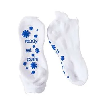 Labor and Delivery Non Skid Socks by Baby Be Mine Maternity, Ready Set Push, Blue, 6-10
