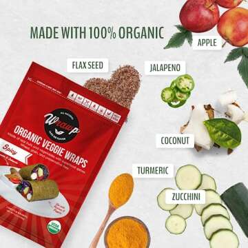 WrawP Organic Veggie Wraps - SPICY (8 pack) SHELF STABLE, All Natural, Gluten Free, Paleo, Raw Vegan...