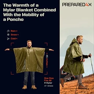 PREPARED4X Heavy Duty Emergency Poncho - Waterproof & Wind-Resistant