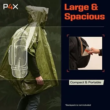 PREPARED4X Heavy Duty Emergency Poncho - Waterproof & Wind-Resistant