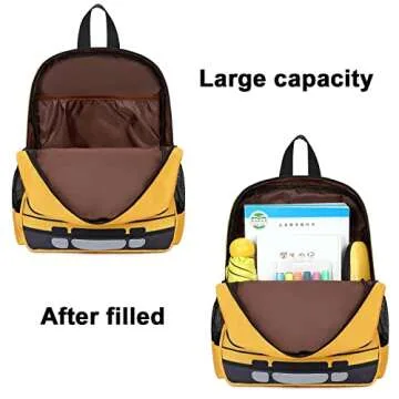 Toddler Backpack Boy Girls Preschool School Bus Bookbag Kindergarten 3D Daycare Bags Lunch Box Medium Yellow Red