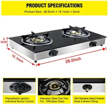 2 Burner Portable Propane Gas Cooktop with Auto Ignition
