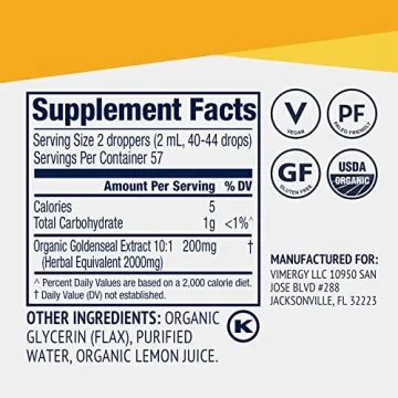 Vimergy Organic Goldenseal Liquid for Natural Wellness Support