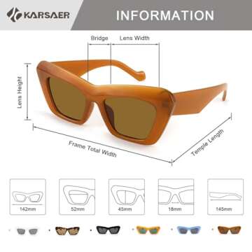 Karsaer Vision Retro Vintage Cateye Square Sunglasses Plastic Frame 90s sunglasses Stylish Classic 70s Eyewear ((2Pcs) Amber+Tortoise)