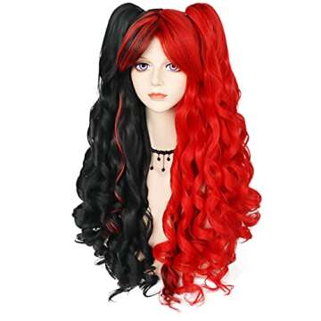 JoneTing Red and Black Wig with Cap for Cosplay and Halloween