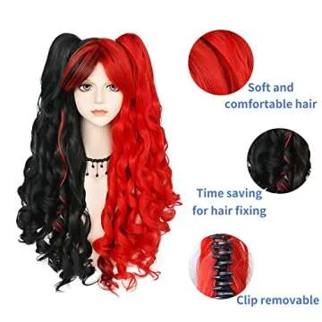JoneTing Red and Black Curly Ponytail Wig for Cosplay