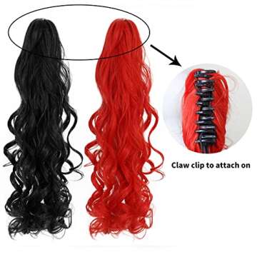 JoneTing Red and Black Curly Ponytail Wig for Cosplay