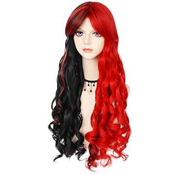 JoneTing Red and Black Curly Ponytail Wig for Cosplay
