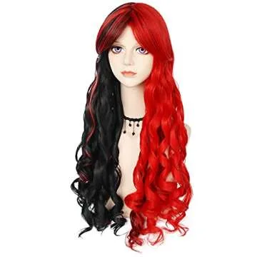 JoneTing Red and Black Curly Ponytail Wig for Cosplay