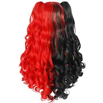 JoneTing Red and Black Curly Ponytail Wig for Cosplay