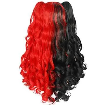 JoneTing Red and Black Curly Ponytail Wig for Cosplay