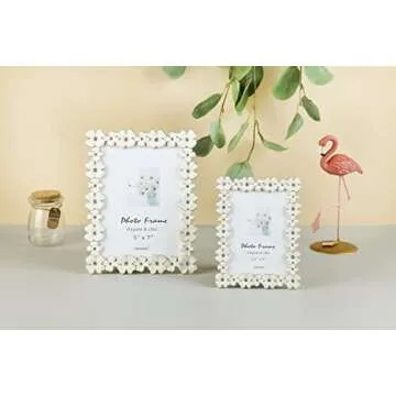 Licotom Metal Picture Frame Silver Plated with Ivory White Enamel and Crystals, Lovely Flowers Photo Frame 5x7 inch