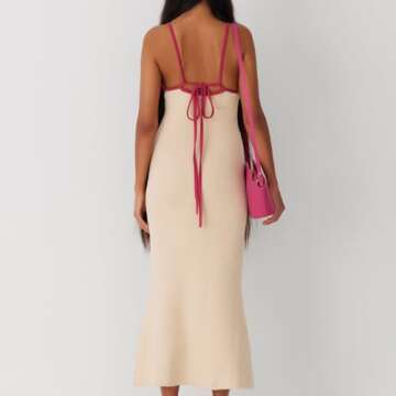 DSORVICD Women Y2k Knit Maxi Dress Sexy Backless Strapless Slim Fit Tube Dress Summer Crochet Hollow Out Midi Dress Beachwear