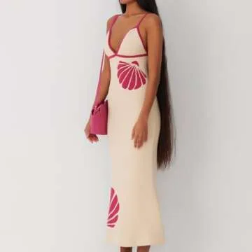 DSORVICD Women Y2k Knit Maxi Dress Sexy Backless Strapless Slim Fit Tube Dress Summer Crochet Hollow Out Midi Dress Beachwear