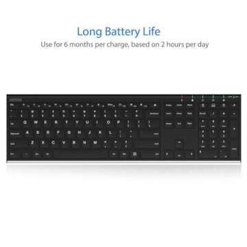 Arteck 2.4G Wireless Keyboard Stainless Steel Ultra Slim Full Size Keyboard with Numeric Keypad for Computer/Desktop/PC/Laptop/Surface/Smart TV and Windows 10/8/ 7 Built in Rechargeable Battery
