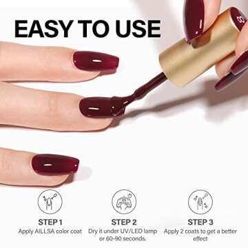 AILLSA Burgundy Gel Nail Polish - Maroon Purple, Dark Red Opaque, Long Lasting Blood Wine Color - Soak Off UV Gel Nail Art Manicure Salon at Home - 0.51 Fl Oz