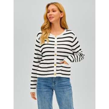 EFAN Womens Knit Cardigan Sweaters Open Front Button Cropped Sweater Jackets with Pockets 2024