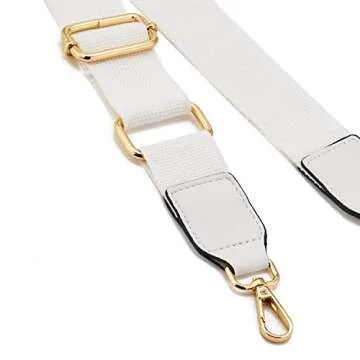 DEVPSISR Wide Shoulder Purse Strap Replacement Adjustable Belt Canvas Bag Crossbody Handbag (Leather Buckle-White)