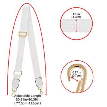 DEVPSISR Wide Shoulder Purse Strap Replacement Adjustable Belt Canvas Bag Crossbody Handbag (Leather Buckle-White)