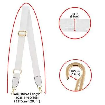 DEVPSISR Wide Shoulder Purse Strap Replacement Adjustable Belt Canvas Bag Crossbody Handbag (Leather Buckle-White)